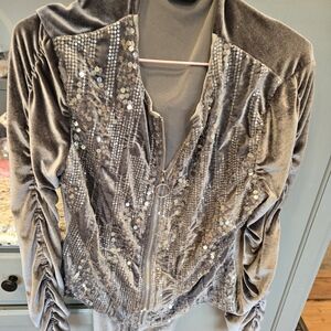 Elegant Gray Sequin Velvet Jacket and Pants